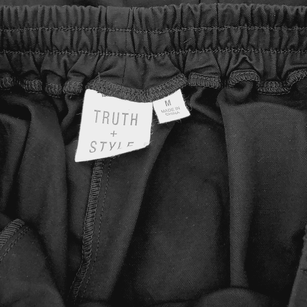 TRUTH + STYLE Crop Wide Leg Palazzo Pants Tie Waist Ruffle Overlay Black Women M - Picture 9 of 10
